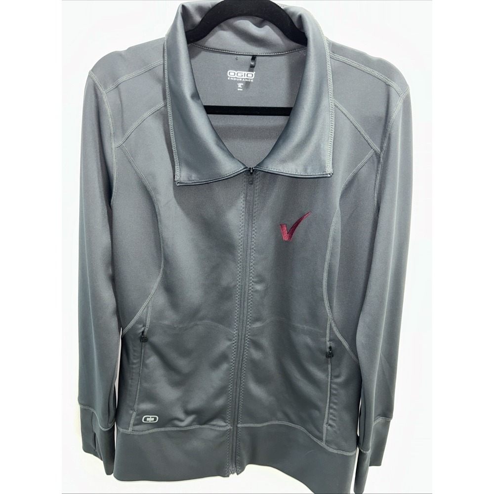 OGIO Endurance Women's Full Zip Soft XL Jacket Grey Maroon Lettering Front Pocke